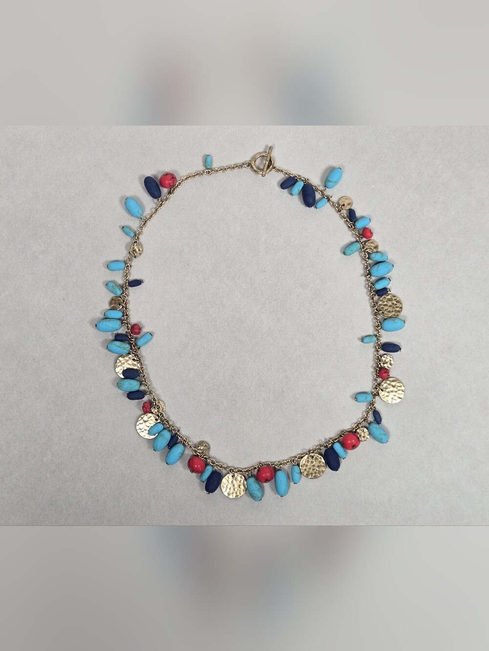 Vintage Ralph Lauren Gold Chain Necklace with Turquoise, Navy and Coral Beads